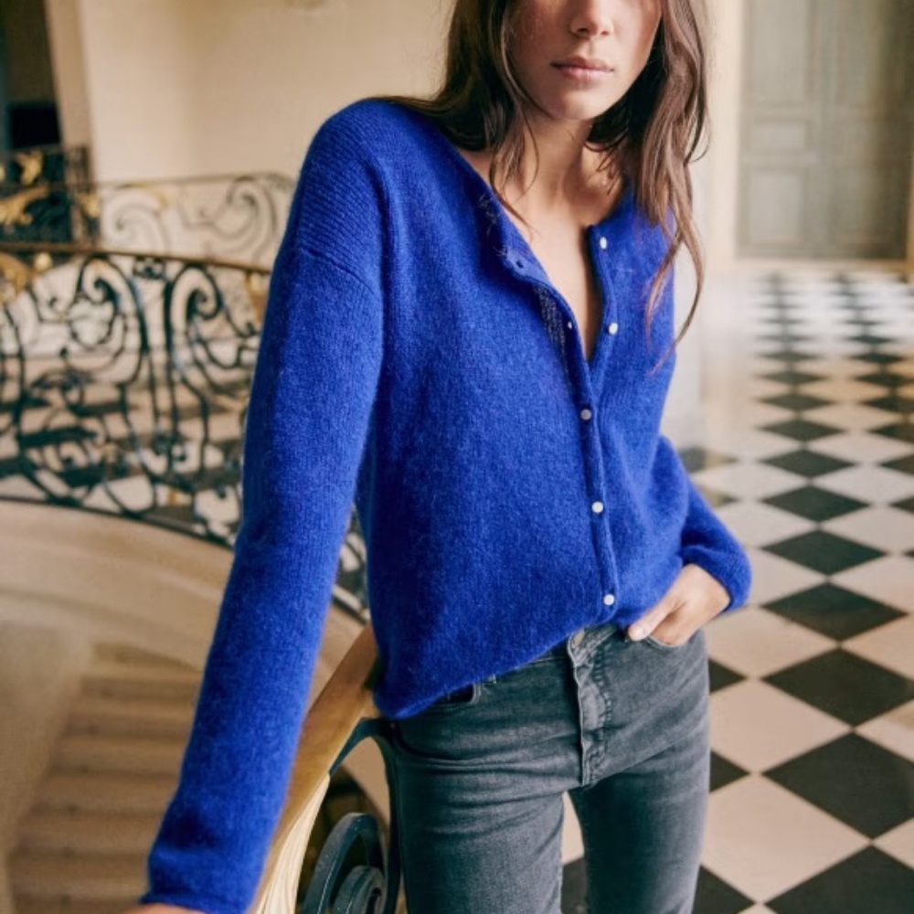 Sézane Blue Cardigan Sweater